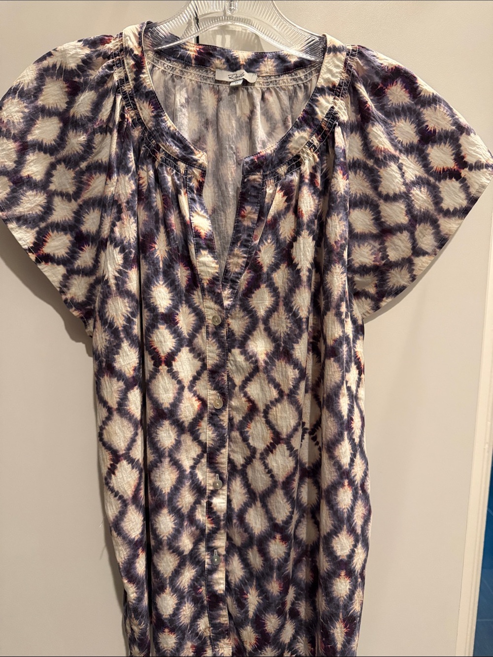 Rails Short-Sleeve Button Front Women's Top in Purple & Cream